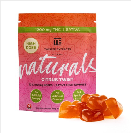 Citrus Twist High Dose Twisted Naturals Gummies (1200mg THC, Sativa)