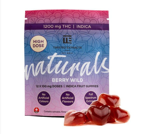 Berry Wild High Dose Twisted Naturals Gummies (1200mg THC, Indica)